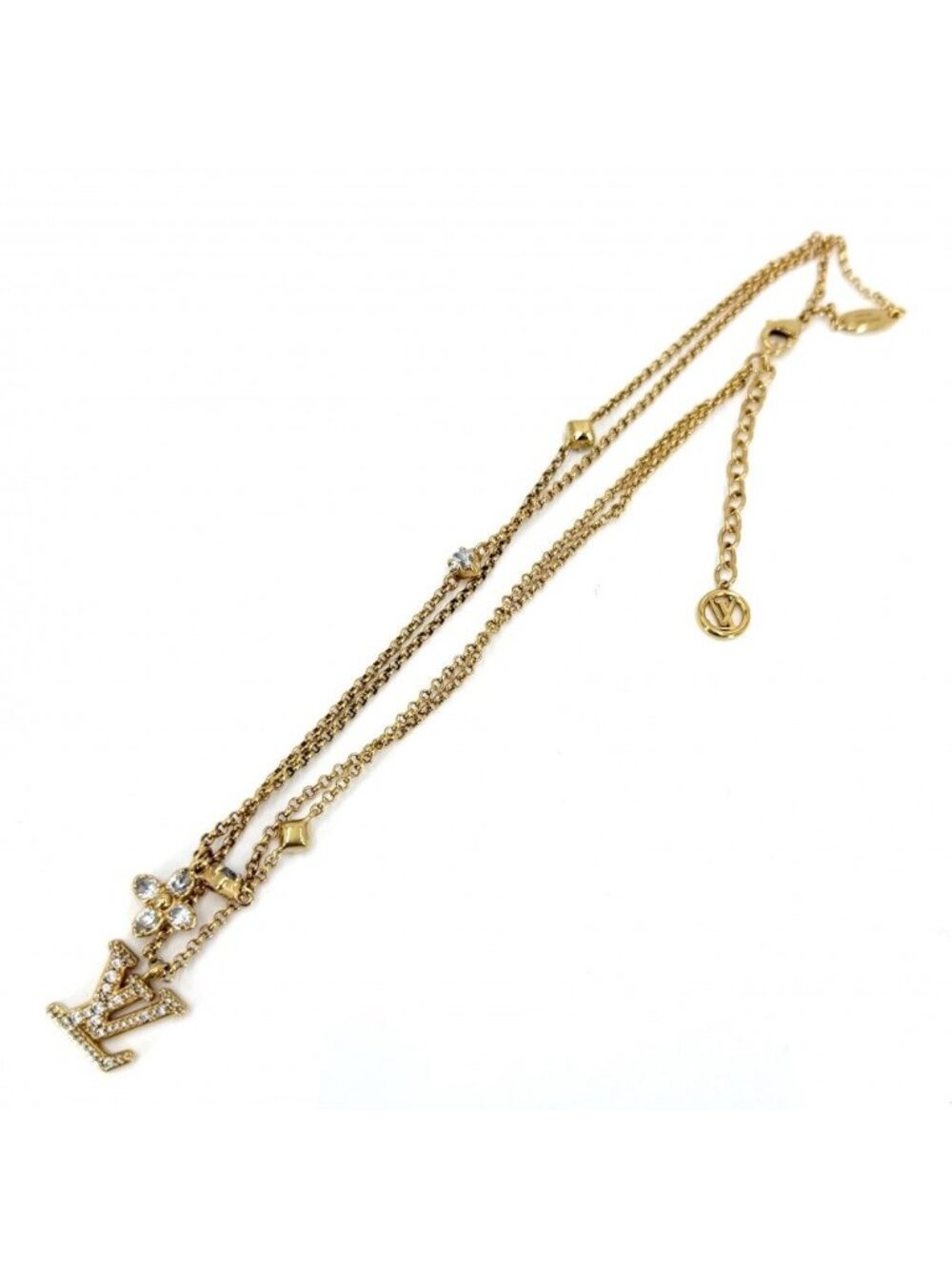 Louis Vuitton Necklace LV 2 Chain with Adjuster Star Line Stone Gold - Picture 5 of 9